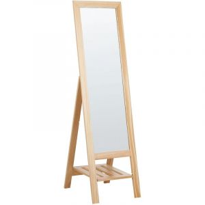 Beliani Miroir sur Pied 40 x 145 cm avec &Eacute;tag&egrave;re Inf&eacute;rieure Cadre en Bois clair Luisant