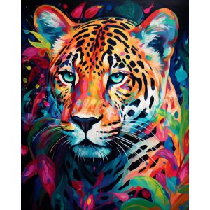 Broderie diamant : Léopard Coloré Abstrait - toile tendue sur chassis