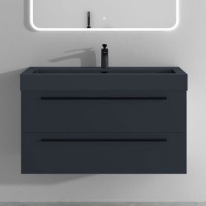 Mai&mai - Meuble de Salle de Bain Gris Noir Mat 100cm Meuble sous Vasque Quadratto Meuble Suspendu avec Vasque