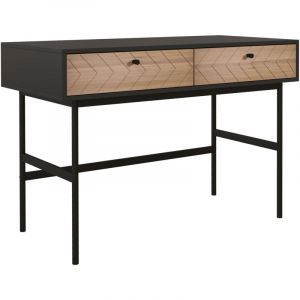 Homcom Bureau secrétaire style graphique - 2 tiroirs façades chevrons - acier noir aspect bois