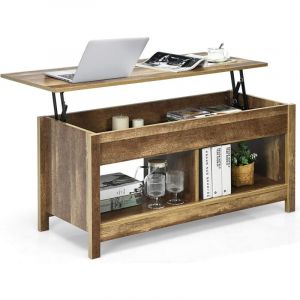 GOPLUS Table Basse à Plateau Relevable avec Compartiment Caché et Espace de Stockage Double,Style Industriel