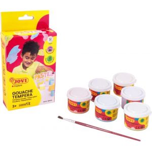 Jovi Gouache liquide, Lot de 6 flacons de 35ml + Pinceau, Couleurs pastel, Peinture à base naturelle, Facile à laver, Sans gluten, Idéal pour l'école (507P)