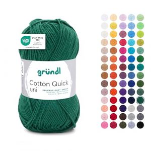 Gr&uuml;ndl Laine Cotton Quick uni - laine fine pour crocheter - fil &agrave; tricoter &ndash; fil &agrave; crocheter &ndash; brillant et doux pour la peau &ndash; 100% coton &ndash; 1 pelote 50 g / 125 m &ndash; taille d&rsquo;aiguille 3-4 - vertsapin