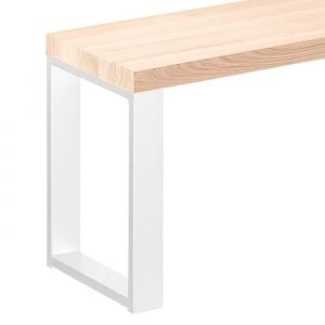 Banc de salle à manger 30x160x47 cm (l x l x h), pied en métal modèle Creative Blanc / assise en bois brut, LSB-01-A-001-160-9016Cr - Lamo Manufaktur