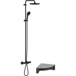 Grohe Colonne bain douche thermostatique Vitalio Start System noir mat + Tablette de douche d'angle Start Cube