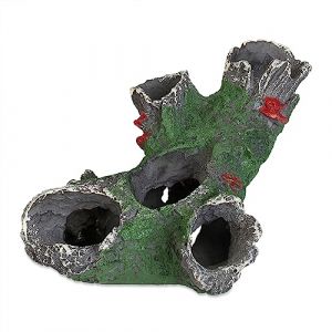 Image de Relaxdays Décoration pour Votre Aquarium, Tronc d’Arbre, Poissons et crevettes, HxLxP : 6,5 x 15 x 10 cm, Gris/Vert