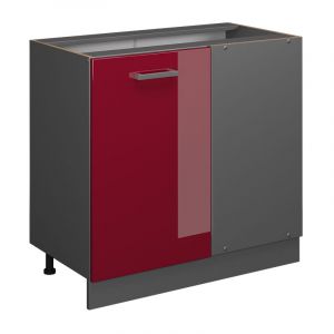 Meuble d'angle R-Line, Rouge bordeaux Haute brillance, 86 cm sans plan de travail, Vicco