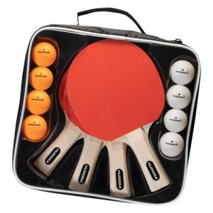 Hudora Set Tennis de Table Friends - Set de Raquettes de ping-Pong avec 4 Raquettes et 8 balles - Ensemble avec Sac de Rangement - Raquettes de Tennis de Table pour 4 Joueurs.