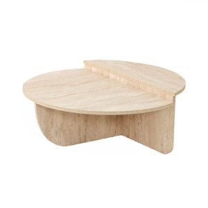 Table basse ronde grand format effet travertin