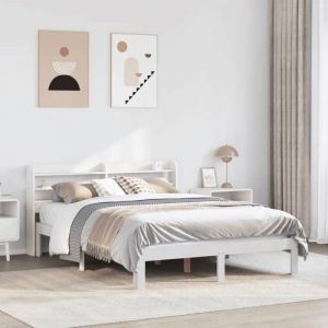 VidaXL Cadre de lit avec t&ecirc;te de lit blanc 160x200 cm bois pin massif, lit, meuble de chambre &agrave; coucher, lit en bois, lit 3306793
