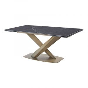 Table À Manger Extensible Céramique Aspect Marbre Carla - Céramique Marbre Noir Pied Or, Taille De La Table - 180 Cm Exte