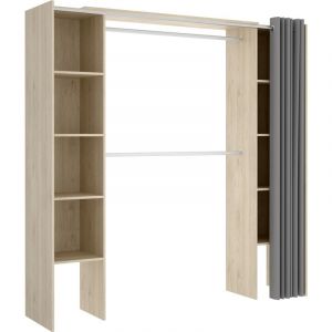 Armoire dressing extensible coloris chêne naturel avec rideau - Longueur 180 x Profondeur 50 x Hauteur 205 cm