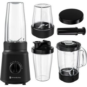 KitchenBrothers Blender - Set complet - 2x 750ml Jugug - Grinder - Strainer - To-Go Cups - Black