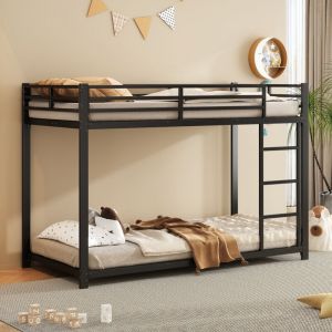Lit superposé enfant 90 x 200 cm en fer avec barrière, noir