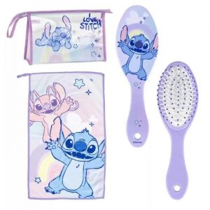 Trousse de Toilette de Voyage avec Peigne, Serviette et Sac à Stitch - Trousse de Toilette Stitch pour Voyage ou école, Bleu, Trousse de Toilette Transparente avec Fermeture éclair