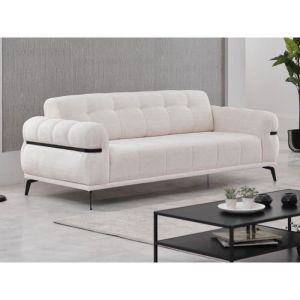 Canapé 3 places en tissu texturé blanc ivoire BELDOJA