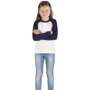 Image de Promodoro T-Shirt Manche Longue Raglan Baseball Enfants, 140, blanc / bleu marine