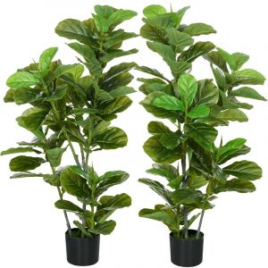 Homcom Lot de 2 Plantes artificielles figuiers artificiels à Feuilles Hauteur 110cm avec Pot, Grand Arbre Artificiel pour décoration