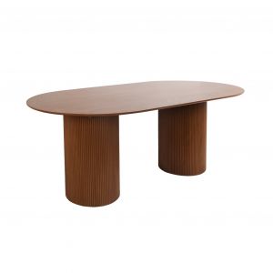 Table à manger oblongue effet bois sculpté 4-6 places. couleur noyer. 180cm - Noyer