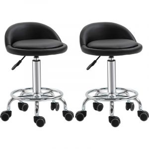 Lot de 2 tabourets de travail massage réglables - dossier ergonomique - acier chromé PU noir