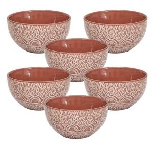 Set de 6 bols en c&eacute;ramique terracotta motif mandala (65cl) - AKKA