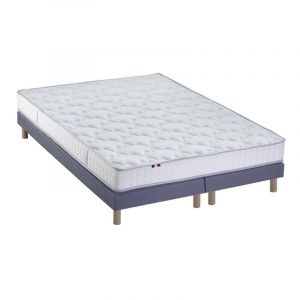 Ensemble Matelas 100% latex 5 zones ORIGINEL + Sommier Spécial Dos Sensible Fabriqué en France Dimensions 2x80 x 200 cm, Sommier Bleu denim