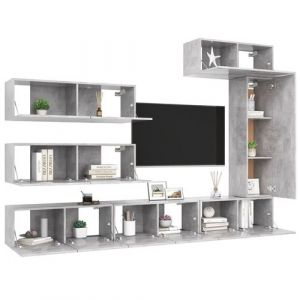 VidaXL Ensemble de meuble TV 7 pcs Gris b&eacute;ton Agglom&eacute;r&eacute;