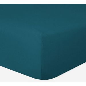 Drap-housse 100% Coton 57 Fils - Bleu Canard - 180 x 200 cm - Bonnet 30 cm