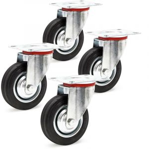 wiltec Kit 4x Roulettes pivotantes Charge lourde 100mm Caoutchouc plein Jantes Métal Plaque Support 70kg/roue Transport Meuble