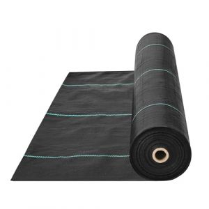 VEVOR Toile de Paillage Anti-Mauvaises Herbes 0,9x76,2 m Géotextile Tissé Anti Repousse Herbe Sous Gravier 170 g/m² Toile PP Perméable Résistant à Déchirure pour Aménagement Paysager, Couvre-sol, Noir