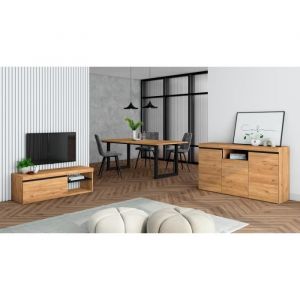 Ensemble de meubles de salon Table 200 pieds u 10 convives Meuble tv 120 Crédence / Buffet 140 Chêne et Noir Style industriel - Chêne et Noir