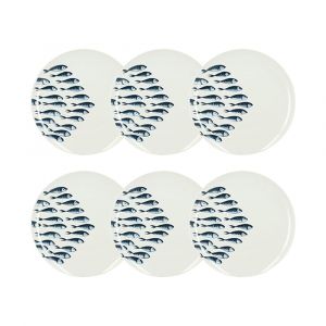 Novastyl Lot de 6 assiettes plates motif marin en porcelaine 26,5cm