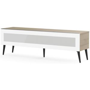 Image de Meliconi Meuble TV scandinave verre infrarouge et bois clair Marina 160