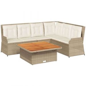 VidaXL Salon de jardin avec coussins 5 pcs beige r&eacute;sine tress&eacute;e