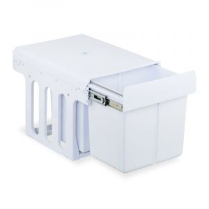 Relaxdays Poubelle encastrable pour la cuisine, 3 bacs, 15 litres et 8 litres, H x L x P : 35,1 x 34,3 x 48 cm, blanche