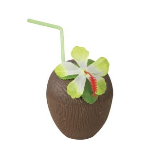 Ruedelafete Gobelet noix de coco plastique avec Couvercle et paille