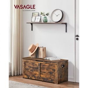 VASAGLE Coffre de Rangement, avec 2 Charnières de Sécurité, Style Rustique, 40 x 100 x 46 cm, Marron Rustique LSB061T01