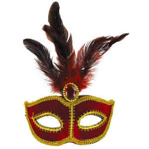Ruedelafete Loup vénitien avec plumes, Or et Rouge