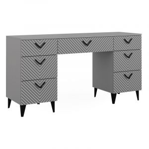 Coiffeuse Anett, Gris, 150 cm sans miroir, avec 7 tiroirs Vicco