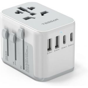 TESSAN Adaptateur de Voyage Adaptateur Universel avec 2 USB et 2 Type C, Adaptateur Prise Universelle France vers USA Canada UK