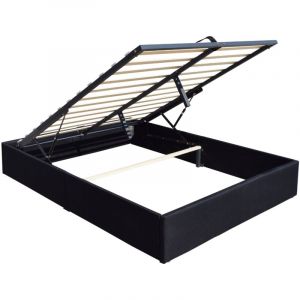 KD-Solide Lit Coffre noir pour matelas 160x200 cm - 14 Lattes - manon + pieds - revetement PVC Simili facile d'entretien