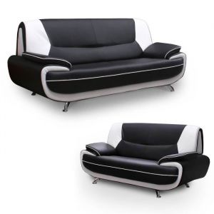 MUZA - Ensemble canapé design en simili cuir noir et blanc