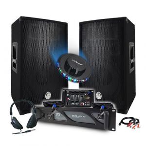 Bm sonic Pack Sono DJ Ampli 2000W, Enceintes 2x600W, Table de Mixage, Casque C&acirc;bles Micro, LED, F&ecirc;te Soir&eacute;e, Bar Salle des f&ecirc;tes