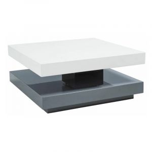 AC-Déco Table basse modulable - Falon - 75-105 x 75 x 34 cm - Blanc et gris