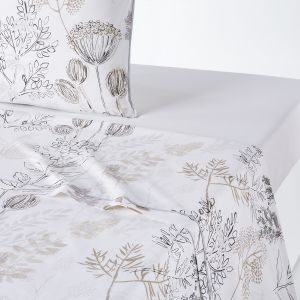 Drap plat coton, Romarin Imprimé Fond Blanc Taille 180x290 cm;240x290 cm;270x290 cm