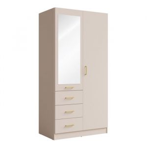 Meublorama - Armoire kalista 101 cm coloris sable avec miroir et 3 tiroirs – 2 portes battantes