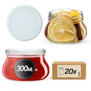 KADAX Lot de 20 bocaux à confiture de 300 ml avec couvercle à visser de 82 mm de diamètre - Bocaux miniatures pour miel et épices - Pots à confiture avec couvercle - Bocaux hermétiques à offrir