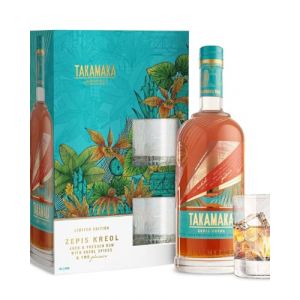 TAKAMAKA - Zepis Kreol coffret 2 verres - Rhum de mélasse - Origine : Seychelles - 43% Alcool - Coffret cadeau