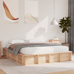 VidaXL Cadre De Lit Avec Rangement Relevable 160 X 200 Cm En Bois Massif De Pin