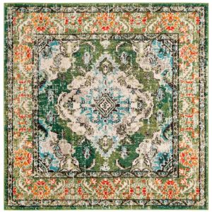 Safavieh Tapis Boho pour Salon, Salle à Manger, Chambre à Coucher - Monaco Collection, Tapis à Poil Court, Vert Forêt et Bleu Clair, 160 x 160 cm